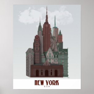 Póster Nueva York en nubes - rojo oscuro y verde