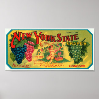 Póster Nueva York Estado Seneca Lake Grapes Vintage Crate