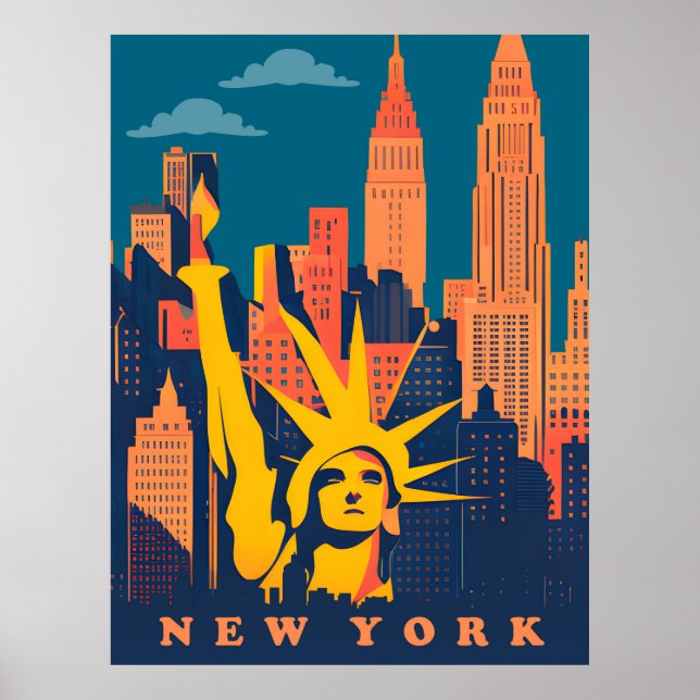 Póster Nueva York, Estatua De La Libertad, Viajes (Frente)