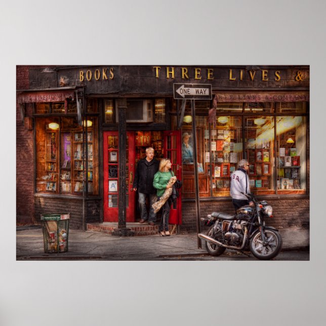 Póster Nueva York - Greenwich Village - Tres libros de vi (Frente)