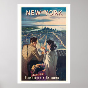 Póster Nueva York Ir en Tren Pennsylvania Railroad Vintag