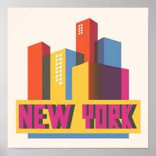 Póster Nueva York  Línea aérea neón