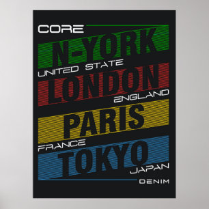Póster Nueva York, Londres, París, Tokio
