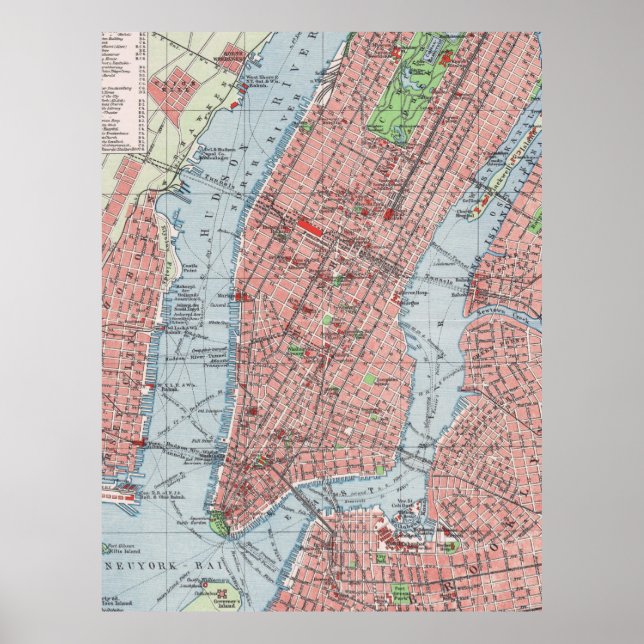 Póster Nueva York, Manhattan, mapa de época, poster (Frente)