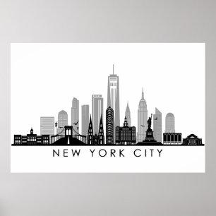 Póster NUEVA YORK Manhatten Estados Unidos Skyline Silhou