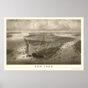 Póster Nueva York, mapa panorámico de NY - 1851