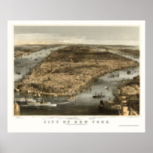 Póster Nueva York, mapa panorámico de NY - 1856