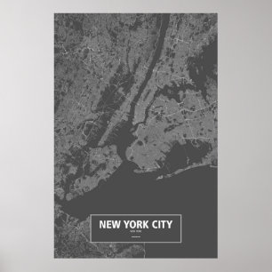 Póster Nueva York, Nueva York (blanco sobre negro)