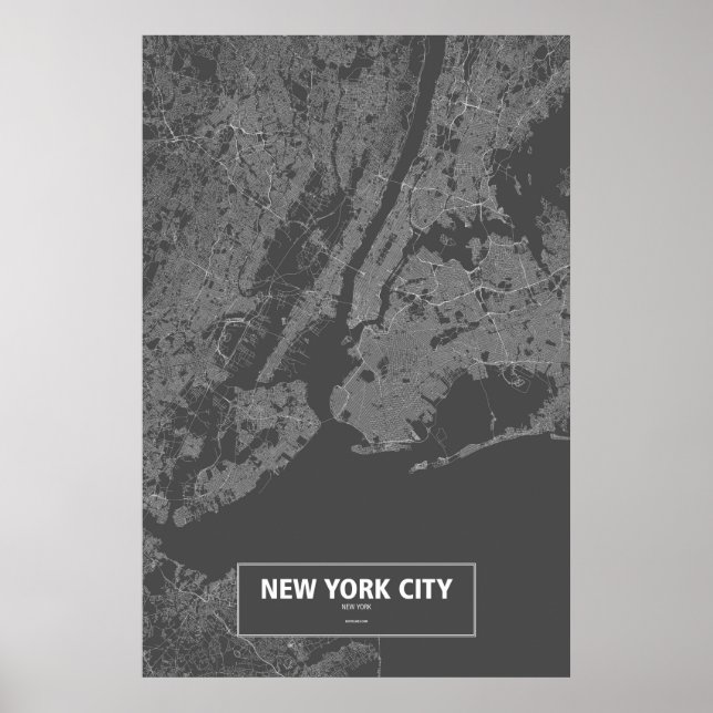 Póster Nueva York, Nueva York (blanco sobre negro) (Frente)
