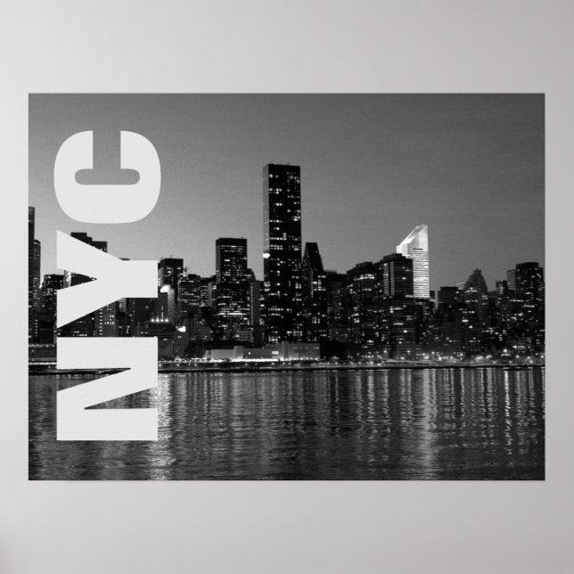 Póster Nueva York Nueva York Manhattan Night Black White (Frente)