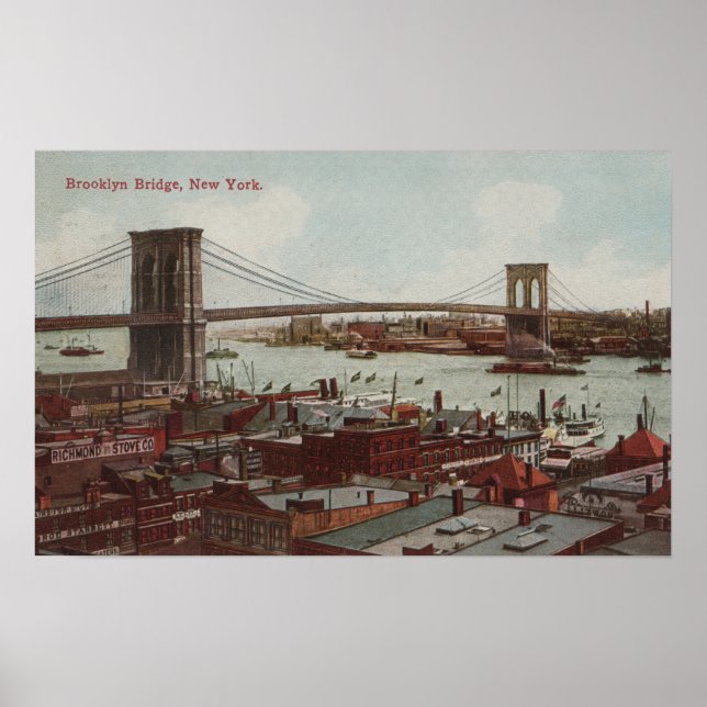 Póster Nueva York, Nueva York vista del puente de Brookly (Frente)