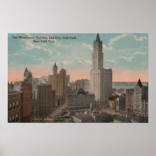 Póster Nueva York, NY - edificio y ayuntamiento de