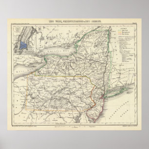 Póster Nueva York, Pennyslvania, y New Jersey
