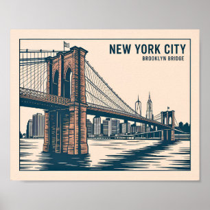 Póster Nueva York Puente de Brooklyn Silueta Urbano Audaz