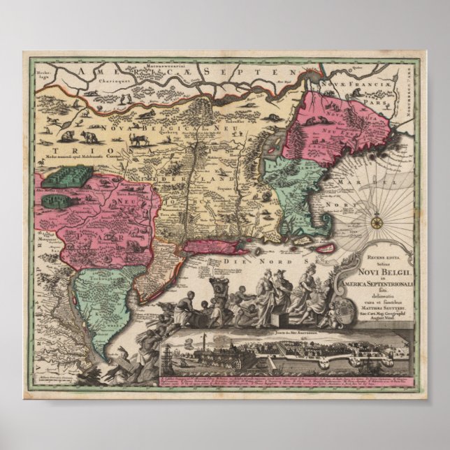 Póster Nueva York Seutter, Matthaeus 1730 Reproduction (Frente)