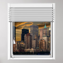 Póster Nueva York Skyline Faux Window View With Blinds
