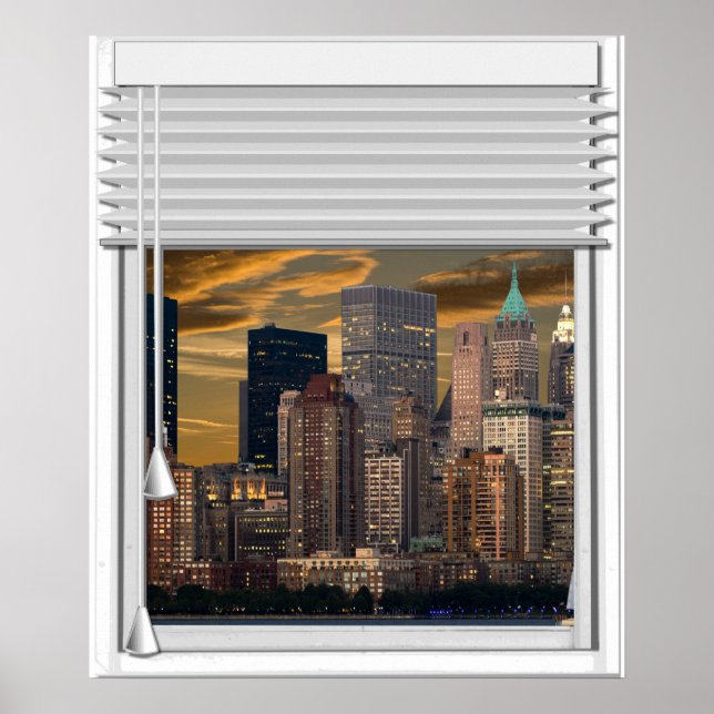 Póster Nueva York Skyline Faux Window View With Blinds (Frente)