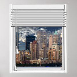 Póster Nueva York Skyline View Fake Window With Blinds