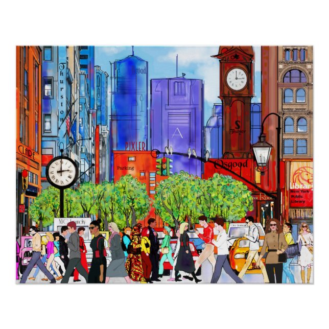 Póster Nueva York Street Scene Art People Crossing Street (Anverso)