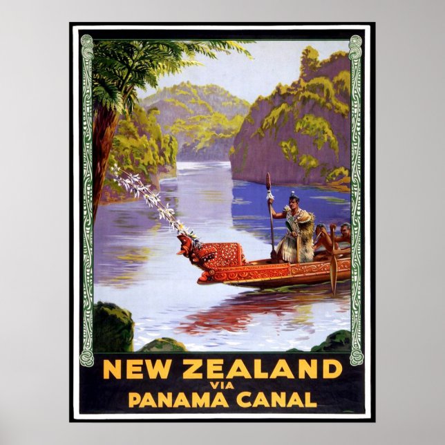 Póster Nueva Zelanda a través del canal de Panamá, gente  (Frente)