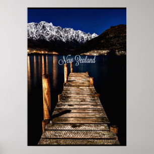 Póster Nueva Zelanda de noche