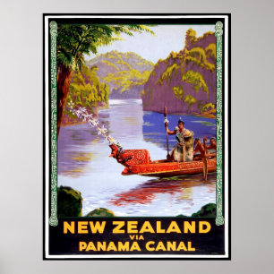 Póster Nueva Zelanda vía canal de Panamá, gente en barco