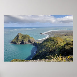 Póster Nueva Zelanda Whatipu Seascape View Omanawanui Tra