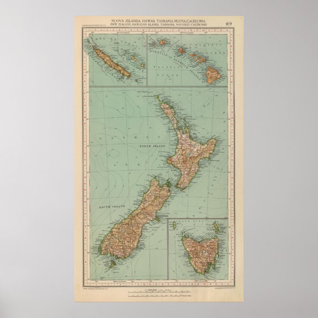 Póster Nueva Zelandia, Hawai, Tasmania (Frente)
