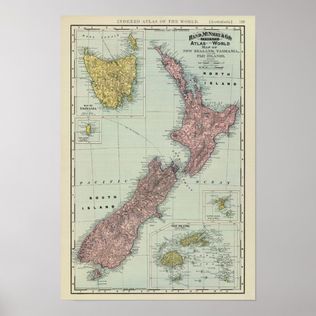 Póster Nueva Zelandia, Tasmania, Fiji (Frente)