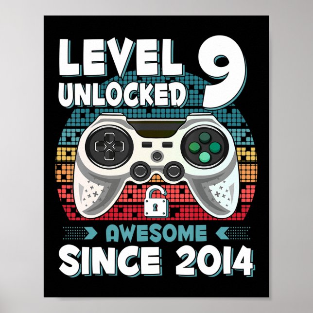 Póster Nueve años BDay Son Boy Fun Gamer de 9 años Bir (Frente)