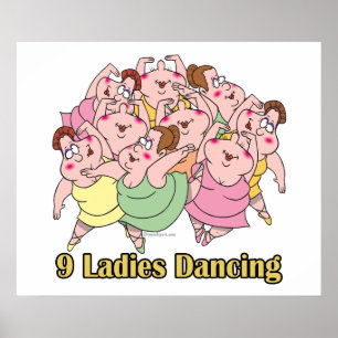 Póster nueve damas bailando noveno día de navidades