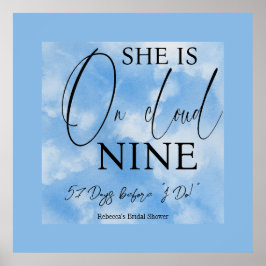 Póster Nueve nubes cielo azul acuarela ducha de novia