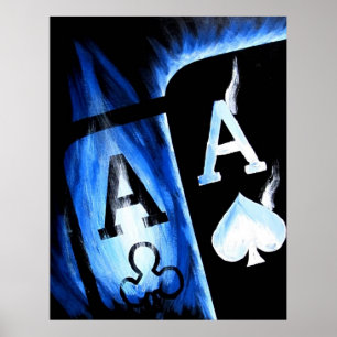 PÓSTER NUEVO BIGGER AZUL FLAMING POCKET ACES POKER ART