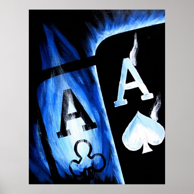 PÓSTER NUEVO BIGGER AZUL FLAMING POCKET ACES POKER ART (Frente)