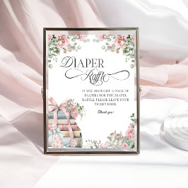 Póster Nuevo capítulo Bow Floral Baby Shower Diaper Raffl