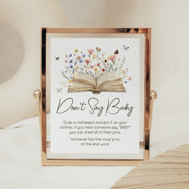 Póster Nuevo capítulo de libro de cuentos empieza a no de (New Chapter Begins Storybook Baby Shower Don't Say Baby Sign)