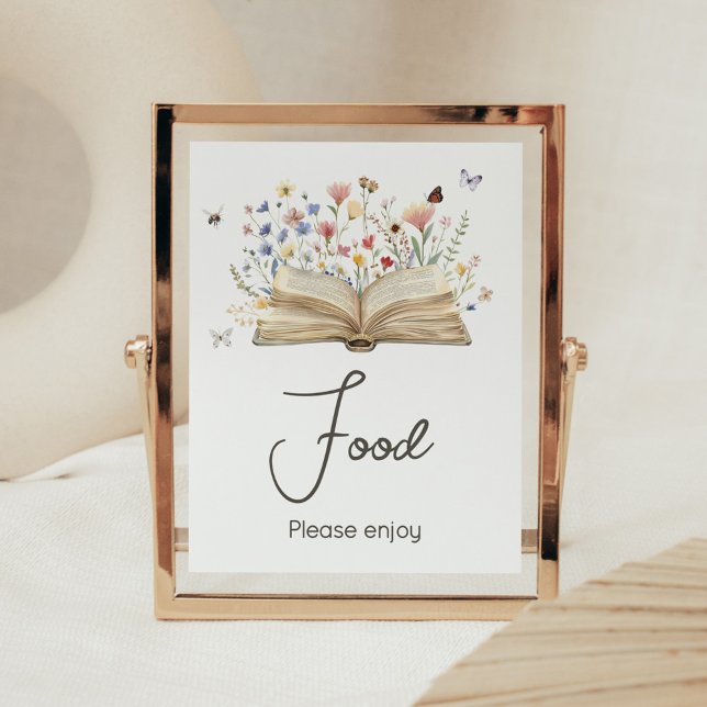 Póster Nuevo capítulo del libro de cuentos comienza comid (New Chapter Begins Storybook Baby Shower Food Sign)