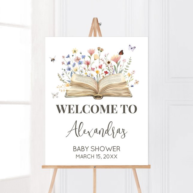 Póster Nuevo capítulo del libro de cuentos comienza la bi (New Chapter Begins Storybook Baby Shower Welcome Sign)