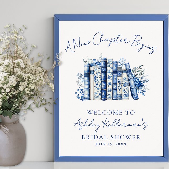 Póster Nuevo Capítulo Floral Libro Bienvenida para Desped (New Chapter Floral Book Bridal Shower Welcome Sign)
