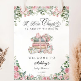 Póster Nuevo Capítulo Floral Rosa Bow Bienvenida Baby Sho