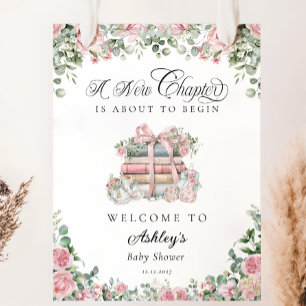 Póster Nuevo Capítulo Floral Rosa Bow Bienvenida Baby Sho