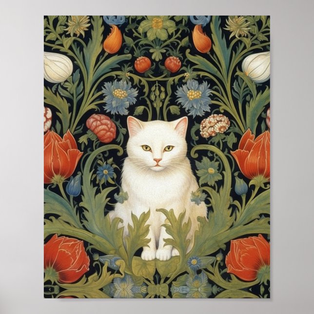Póster Nuevo gato blanco en el jardín (Frente)