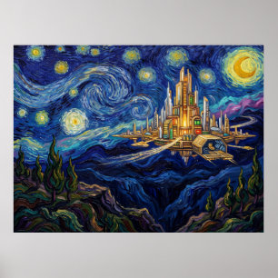 Póster Nuevo Génesis Noche Estrellada Paisaje de Cómic
