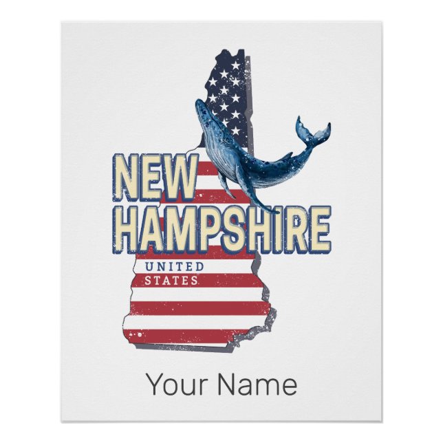 Póster Nuevo Hampshire Estados Unidos Mapa del Estado Ret (Anverso)