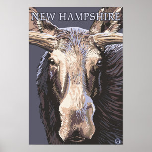 Póster Nuevo Hampshire Moose Arriba Cerca