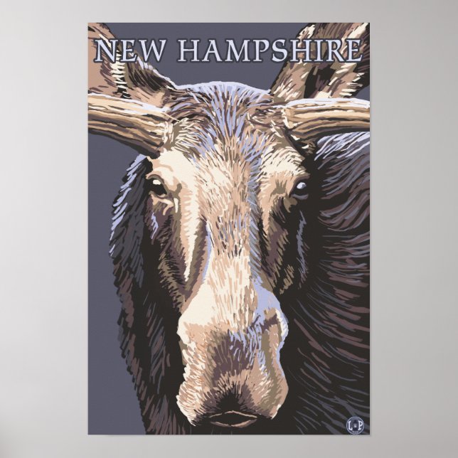 Póster Nuevo Hampshire Moose Arriba Cerca (Frente)