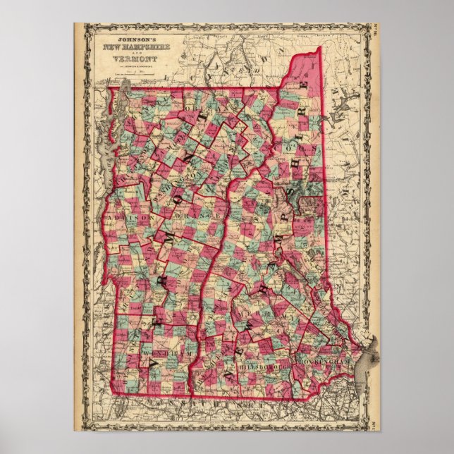 Póster Nuevo Hampshire y Vermont (Frente)