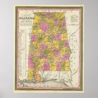 Póster Nuevo Mapa De Alabama