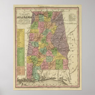 Póster Nuevo Mapa De Alabama