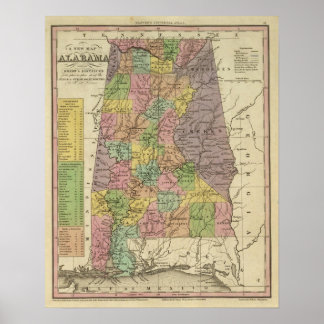 Póster Nuevo Mapa De Alabama